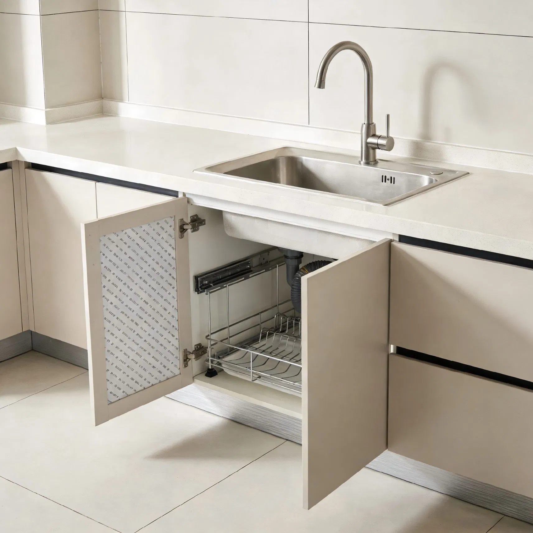 Acabado de melamina ecológica Anbangni en acero inoxidable, mobiliario de cocina con chapa de madera