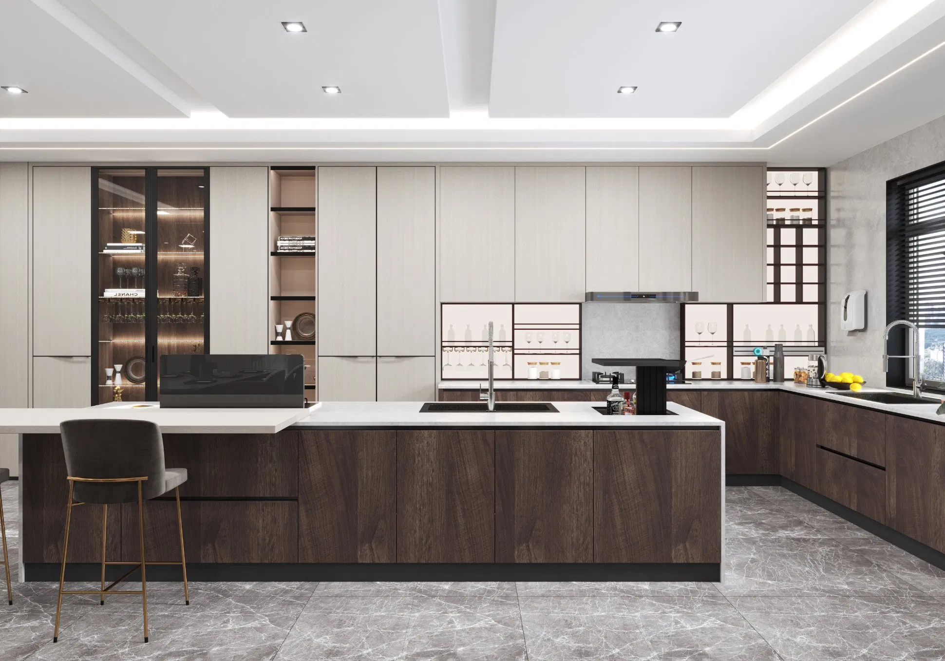 Conjunto de Gabinetes de Cocina Shaker Ajustados Premium, Isla de Acero Inoxidable, Diseño Modular, Duradero, Personalizable ODM y Fácil Instalación