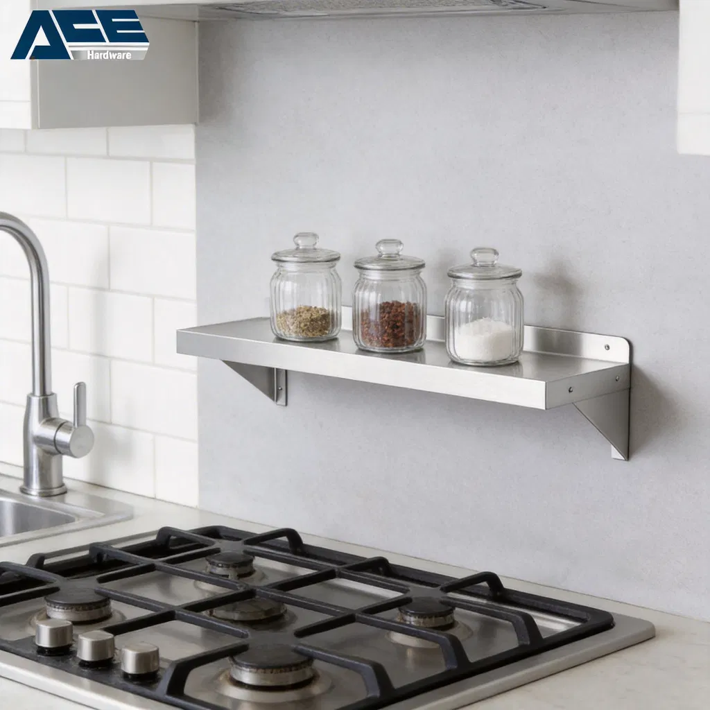 Estante de pared de acero inoxidable minimalista - Solución de almacenamiento multifuncional