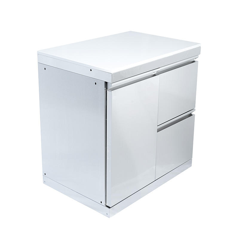 Nuevo armario de cocina exterior de acero inoxidable con puerta solitaria y gabinete de almacenamiento de dos cajones para camping, jardín y fiestas