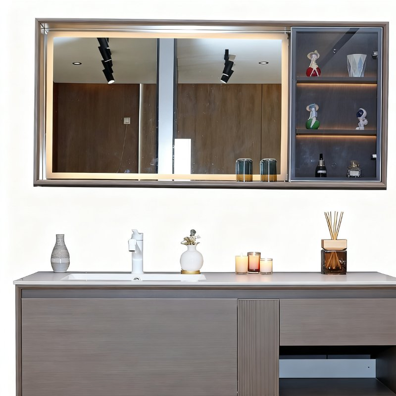 Mueble de baño duradero OEM a prueba de agua, espejo inteligente, armario de madera maciza para dormitorio y baño, mueble de baño de esquina de alta calidad, asequible en general