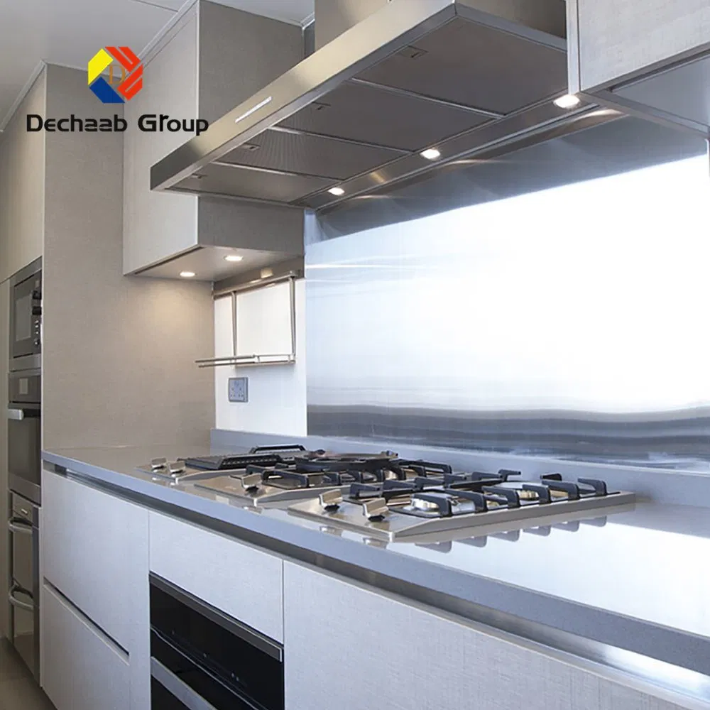 Gabinete de cocina de panel listo para usar de diseño modular en acero inoxidable blanco