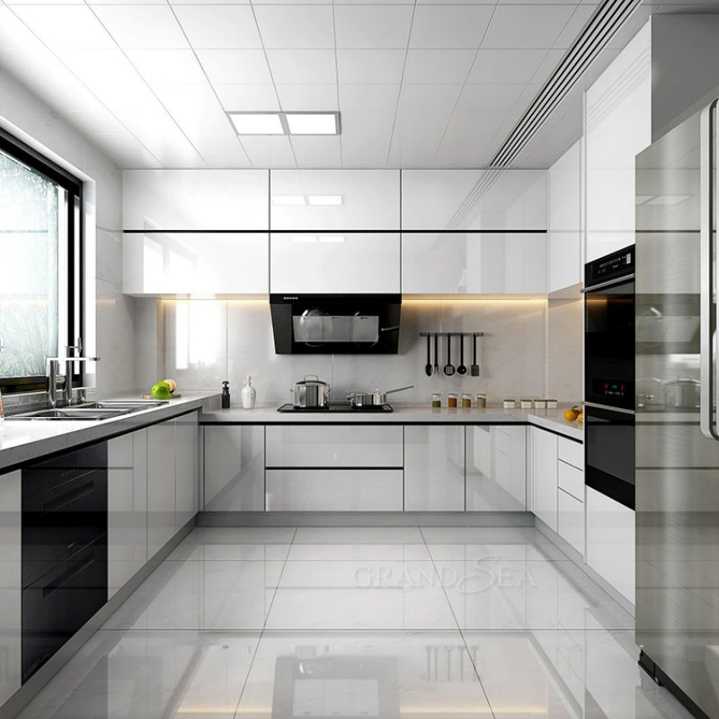 Muebles a medida de lujo, prefabricados, completos, modulares, con bisagras de cierre suave, acero inoxidable, sin manijas, modernos, armarios de cocina RTA