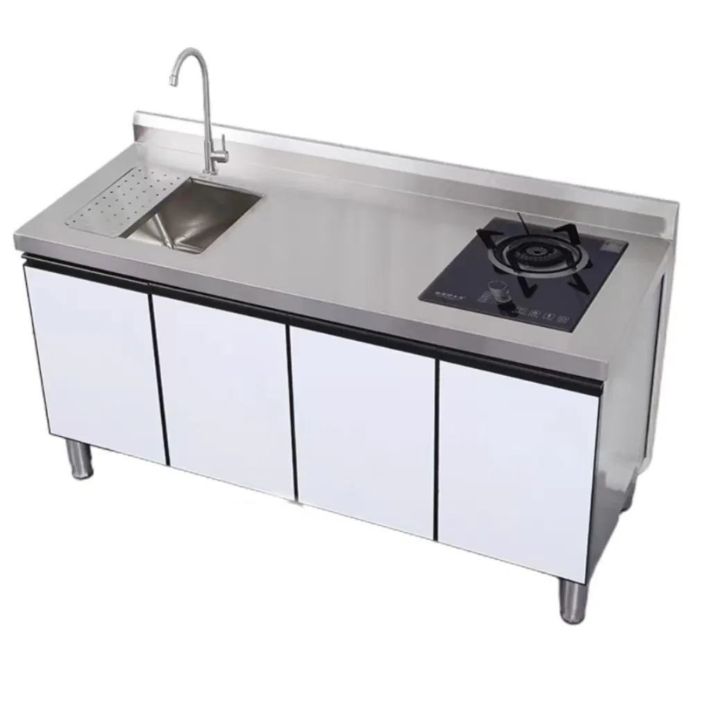 Estación de trabajo de cocina personalizada profesional con fregadero de acero inoxidable y patas ajustables