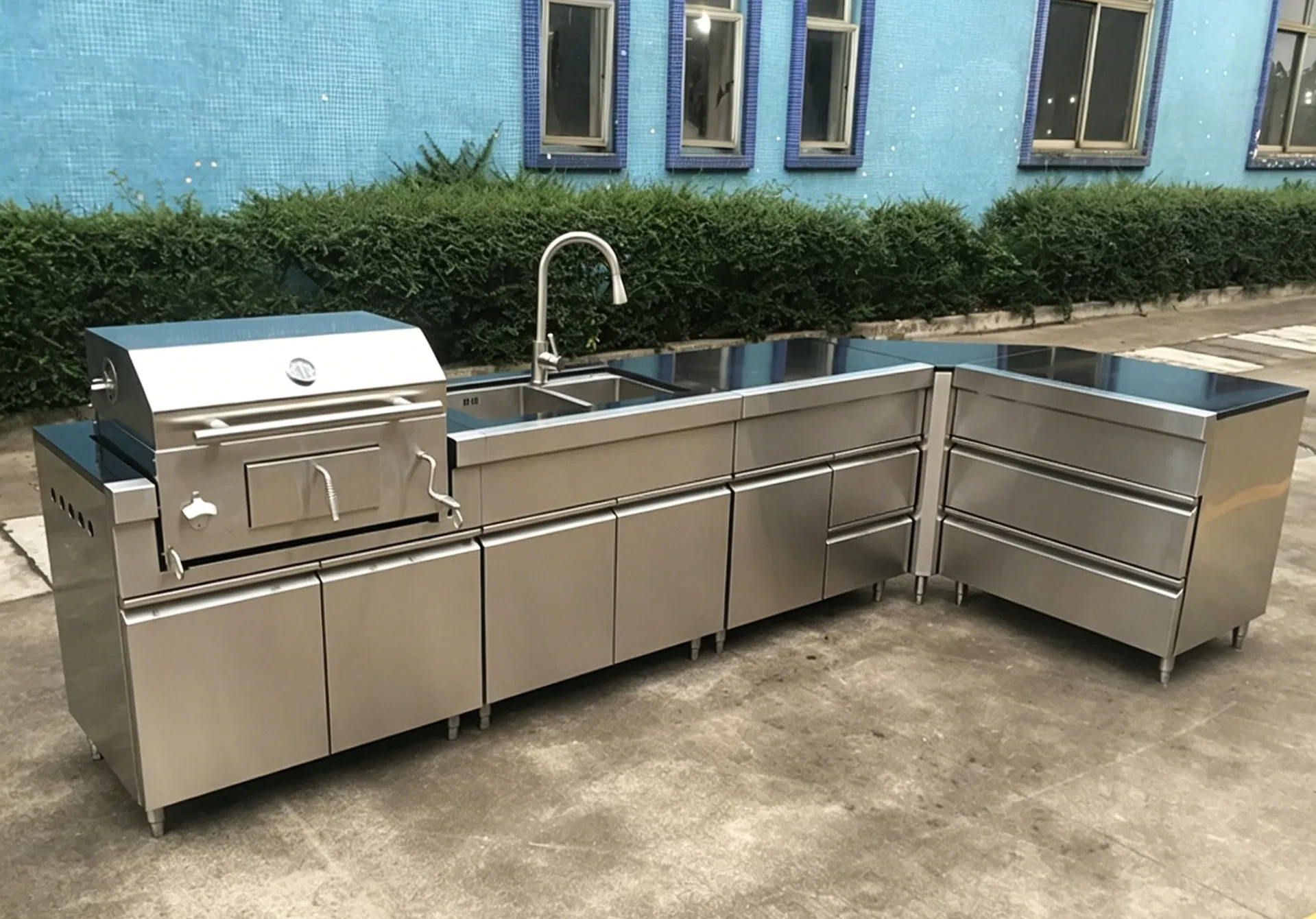 Gabinete de Cocina de Acero Inoxidable Profesional 304 con Fregadero y Unidad de Cajones
