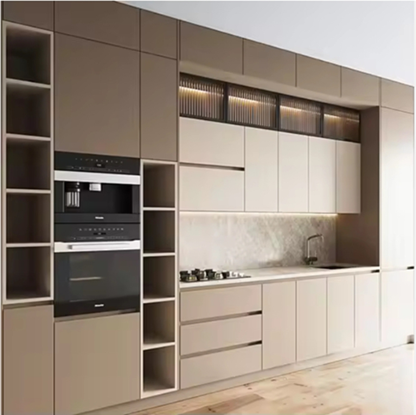 Gabinetes de cocina de metal con isla, conjunto de muebles de acero inoxidable moderno, diseños de gabinetes de cocina de aluminio modulares, fabricados en China