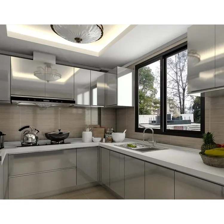 Precio de fábrica personalizado para armarios de cocina modulares de acero inoxidable completo, resistentes al agua, para restaurantes comerciales, con doble fregadero