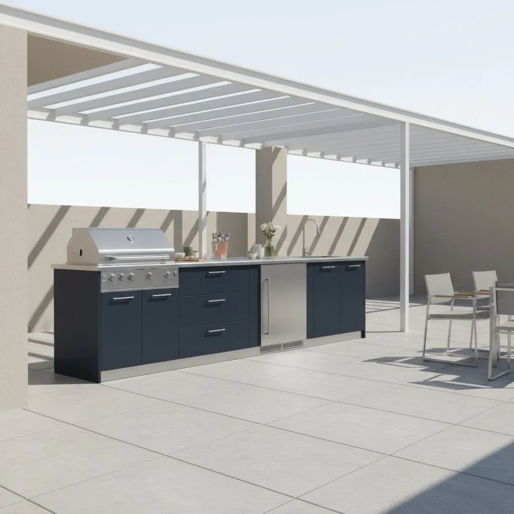 Conjunto de Cocina Exterior Modular de Acero Inoxidable Premium, Gabinete de BBQ a Prueba de Óxido, Resistente a las Inclemencias del Tiempo y Duradero para Uso Diario en el Jardín