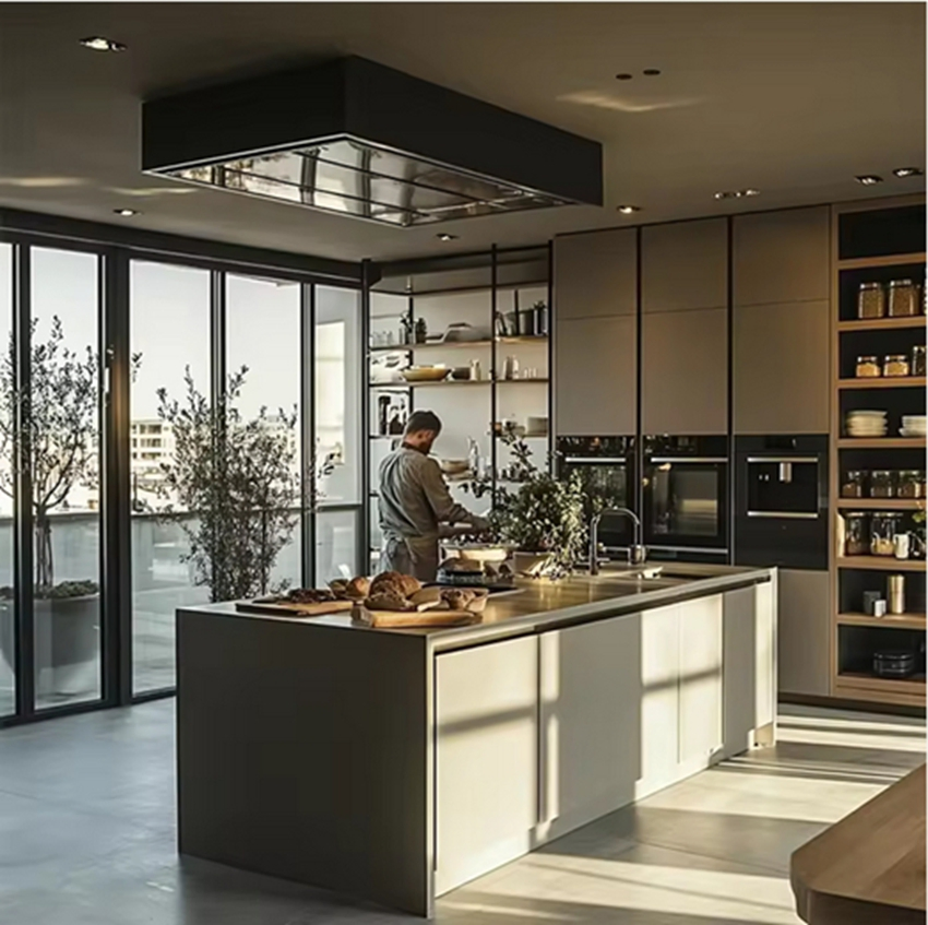 Conjuntos de cocina de acero inoxidable personalizados de lujo, cocinas modulares contemporáneas con fregadero, calidad premium para uso en apartamentos
