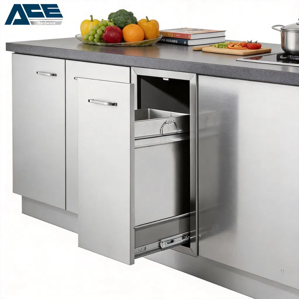 Solución de Almacenamiento de Desechos Oculta para Cocinas Modernas con Gabinetes Empotrados