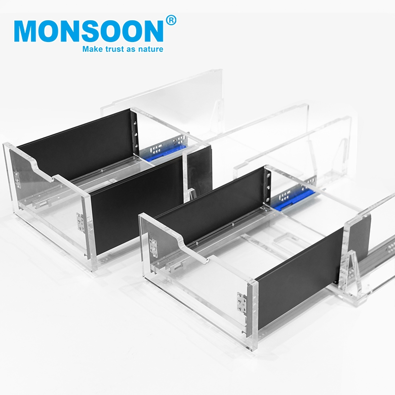 Hardware de gabinete de alta resistencia gris acero inoxidable hierro cierre suave doble pared montado debajo caja metálica sistemas de cajones de cocina para cocina