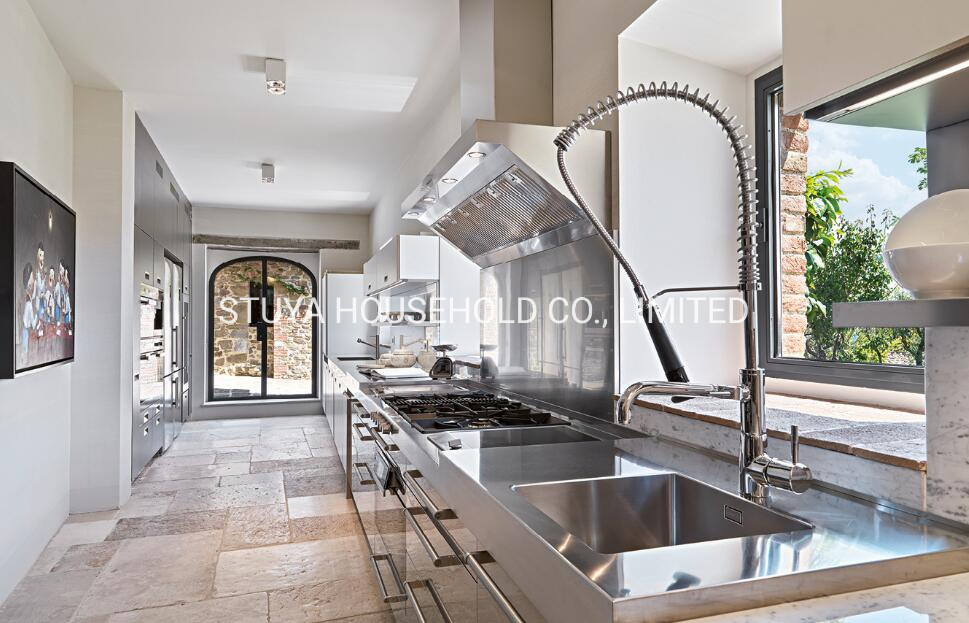 Muebles de diseño moderno de Italia, armario de cocina de acero inoxidable con laca