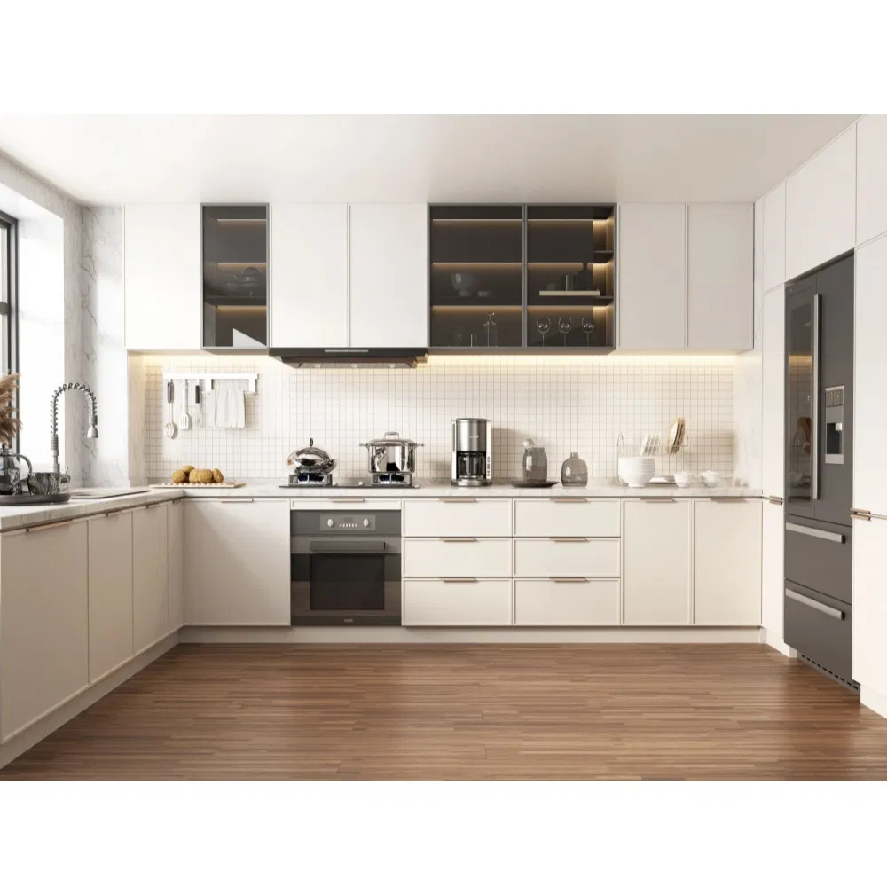 Gabinete de cocina blanco de acero inoxidable Swete con gabinetes altos