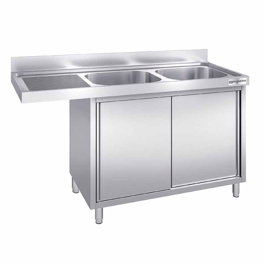 Venta Caliente Muebles de Cocina Comercial Lavavajillas de Acero Inoxidable con Dos Fregaderos a la Derecha