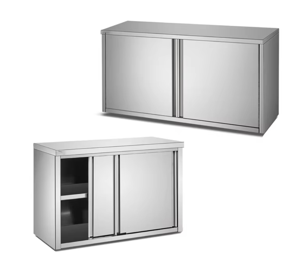 Armario de cocina de acero inoxidable con puerta deslizante hacia arriba, armario de pared, almacenamiento, armario colgante