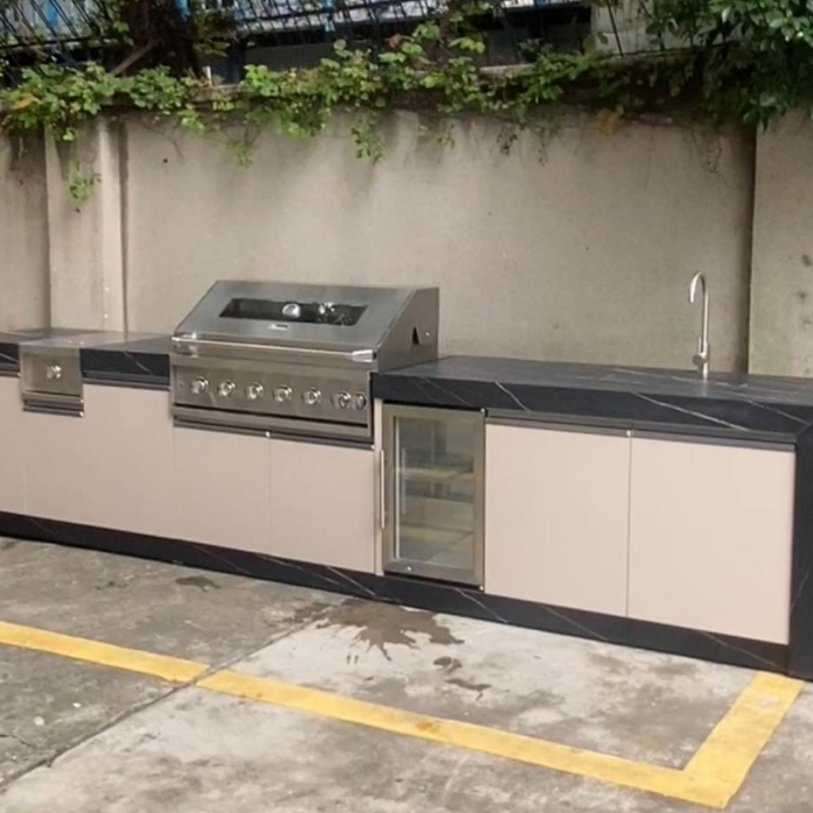 Muebles de cocina personalizados Cbmmart, diseño de armarios de cocina de lujo de metal, armarios modulares de acero inoxidable para cocina exterior