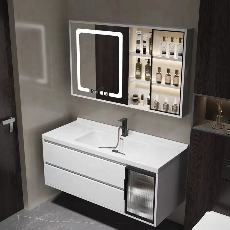 Gabinetes de baño pequeños de acero inoxidable montados en la pared modernos con lavabo