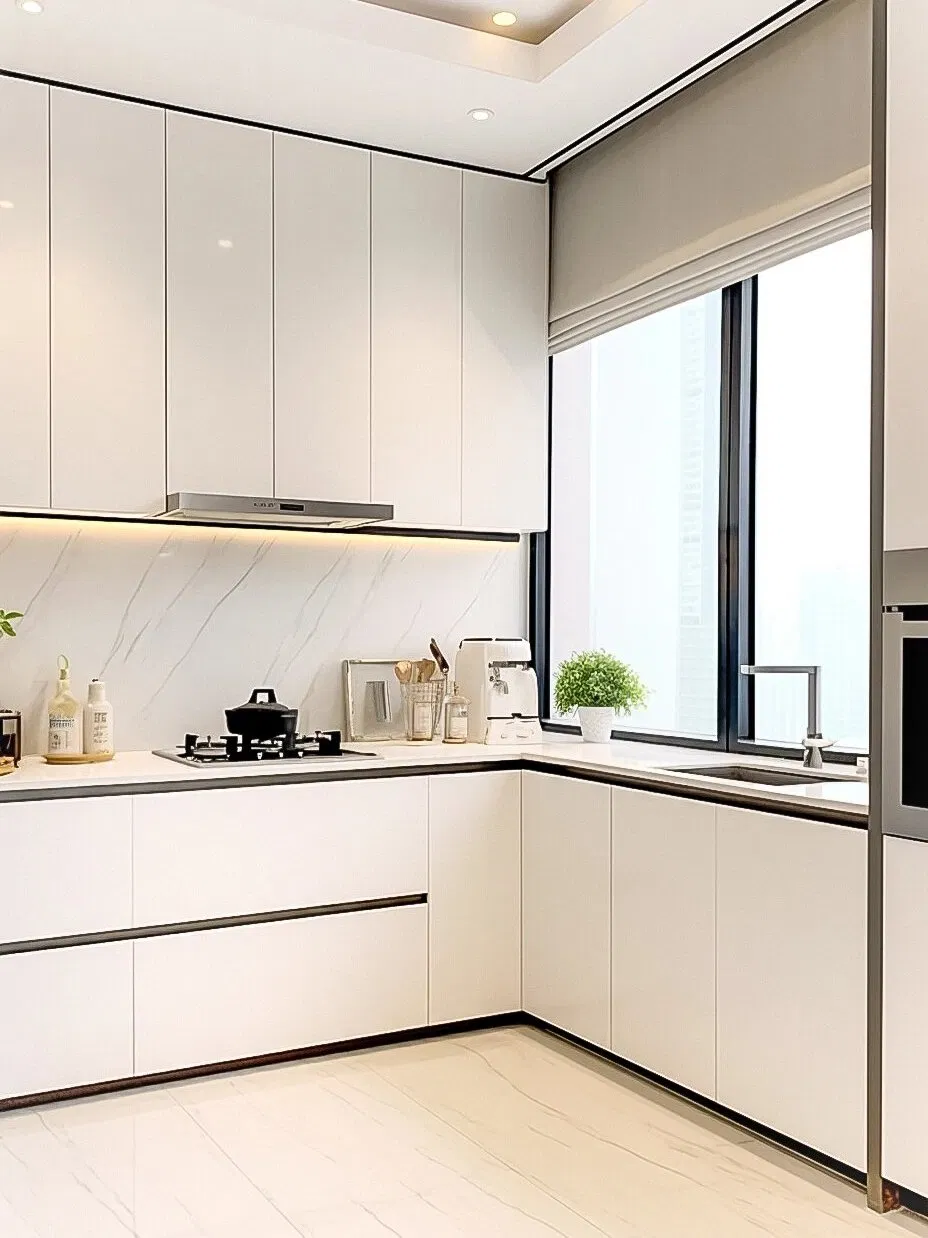 Gabinetes de cocina de alto brillo elegantes hechos de madera maciza