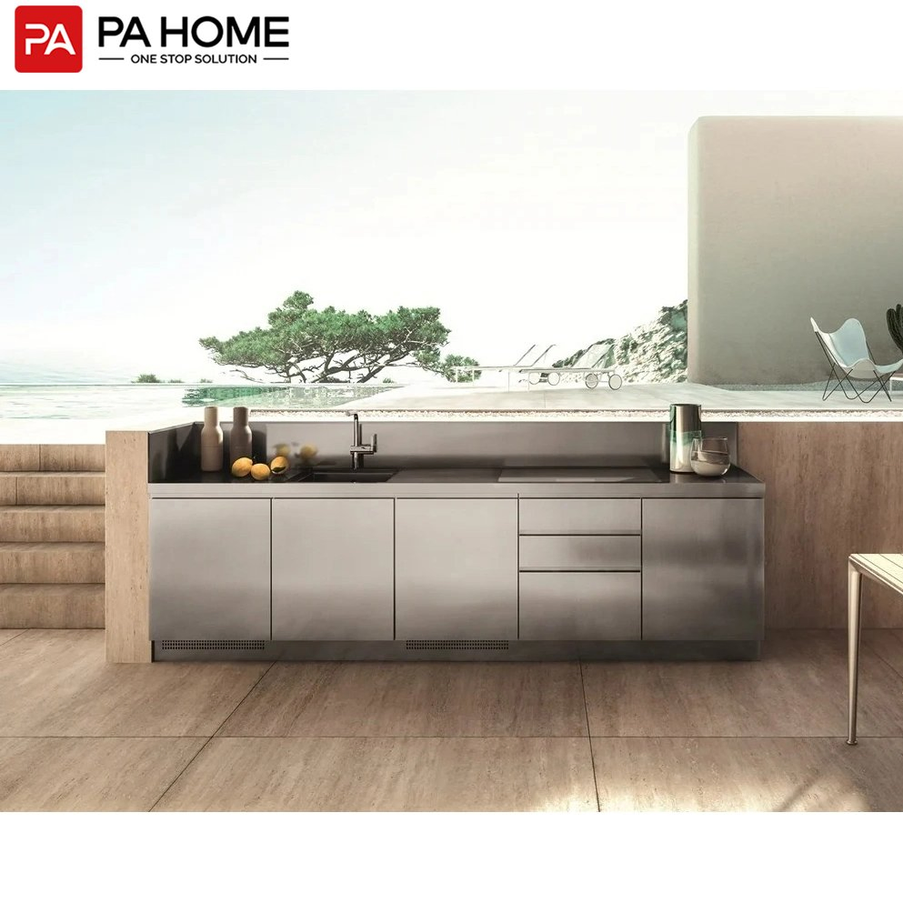 Gabinetes de Almacenamiento de Acero Inoxidable Sin Manijas 304 Diseño de Muebles de Cocina Mobiliario de Cocina Interior