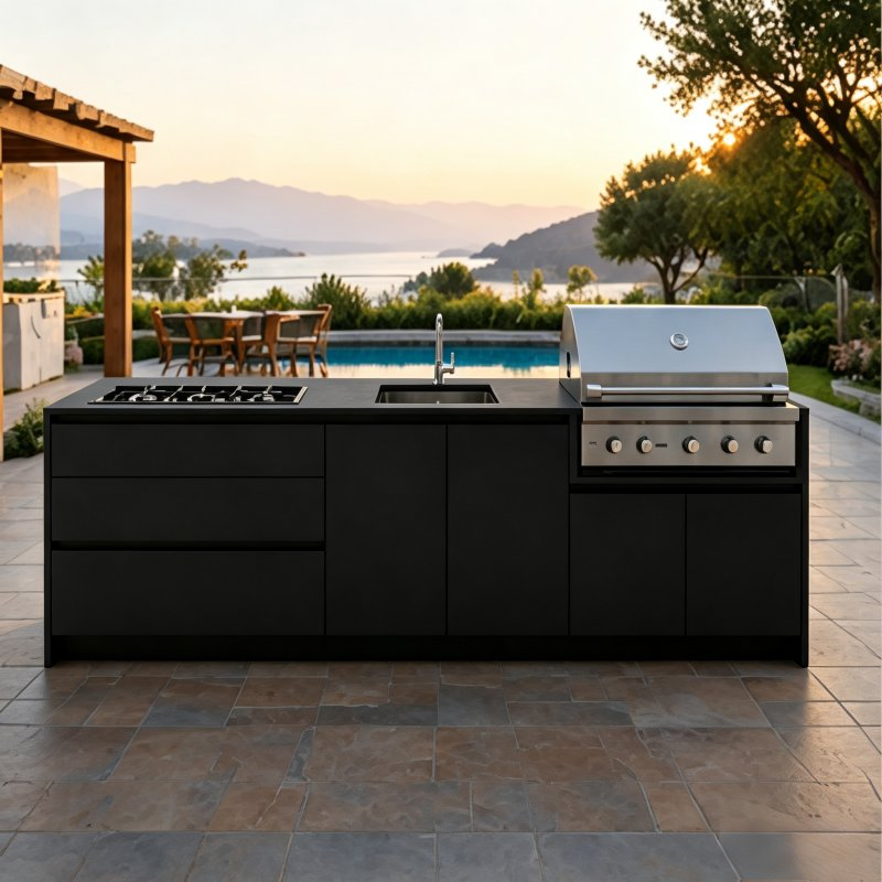 Custom Outdoor Stainless Steel Kitchen Cabinet with BBQ Grill Sink and Storage