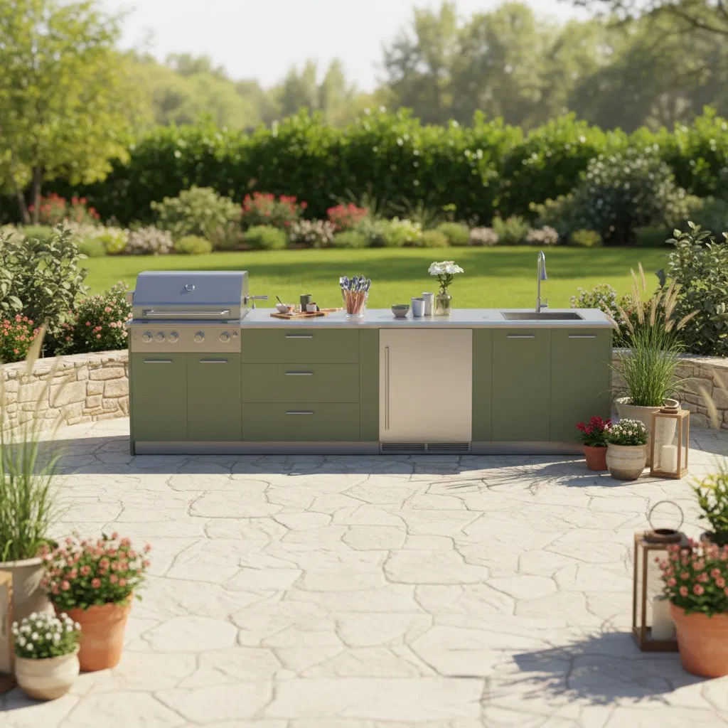 Conjunto de Cocina Exterior Modular de Acero Inoxidable, Gabinete de BBQ a Prueba de Óxido, Resistente a la Intemperie, Duradero para Cocinar al Aire Libre en el Jardín