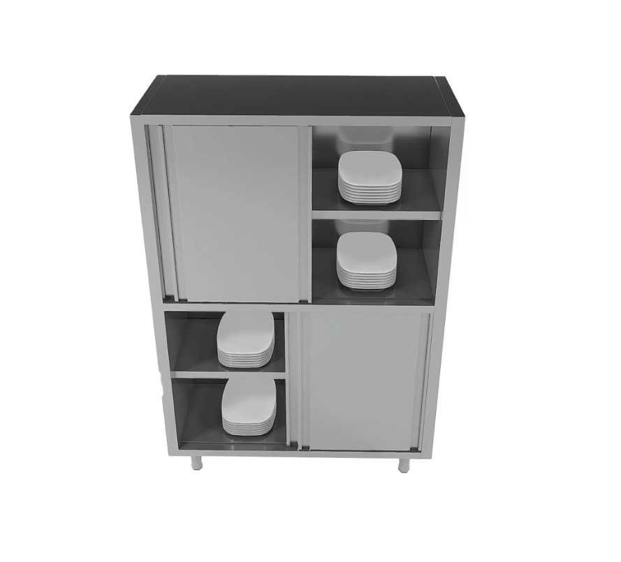 Armario de almacenamiento de cocina comercial de alta calidad, gabinete de platos de acero inoxidable con puertas corredizas