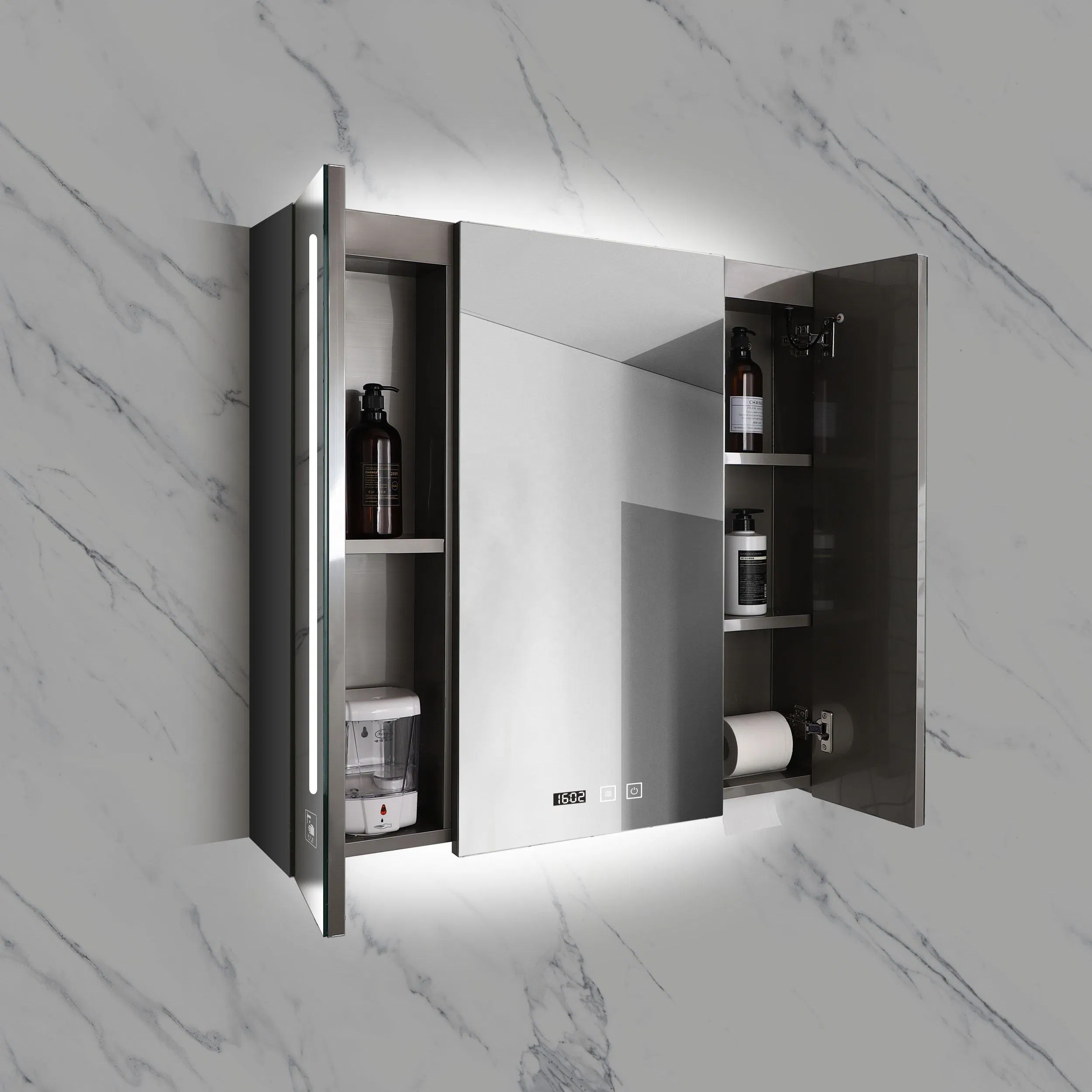 Gabinetes de baño pequeños de acero inoxidable montados en la pared modernos con lavabo