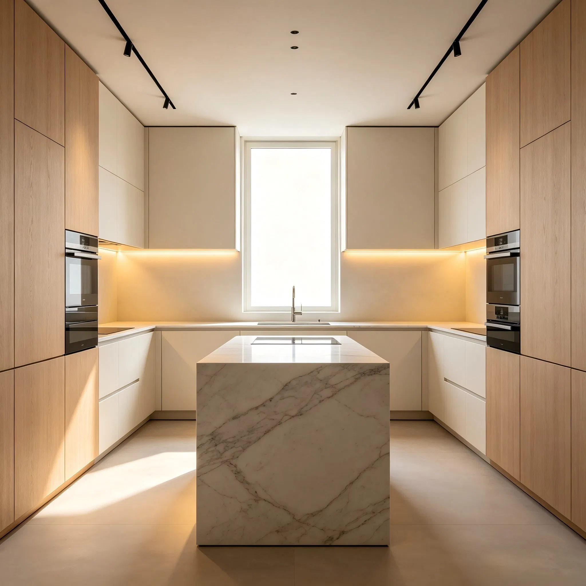 Mueble de cocina de melamina con chapa de madera, bien construido, acero inoxidable, anti moho, Anbangni