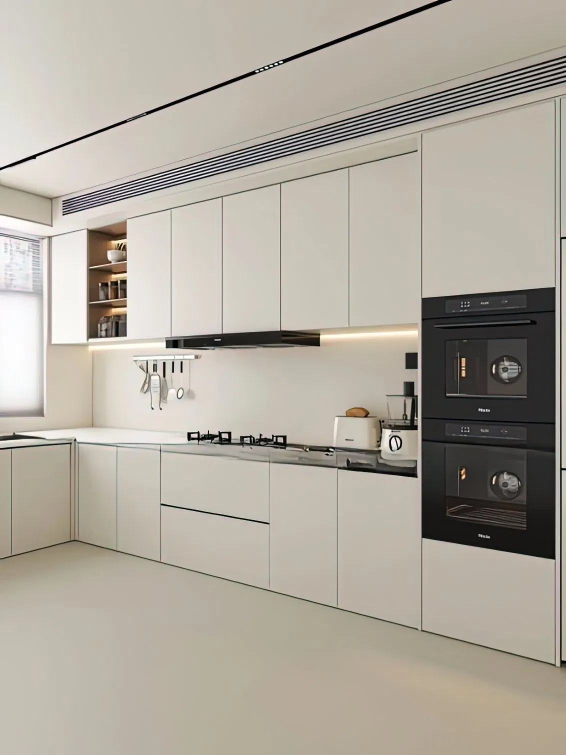 Gabinetes de cocina modernos y elegantes en negro con encimeras duraderas