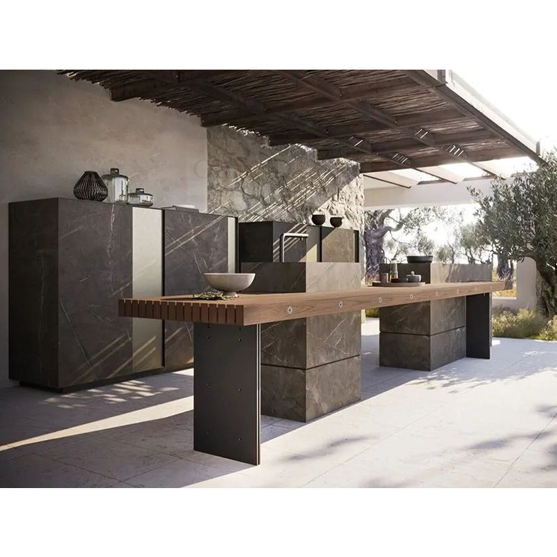 Gabinete de cocina exterior de acero inoxidable de alta calidad y lujo con isla