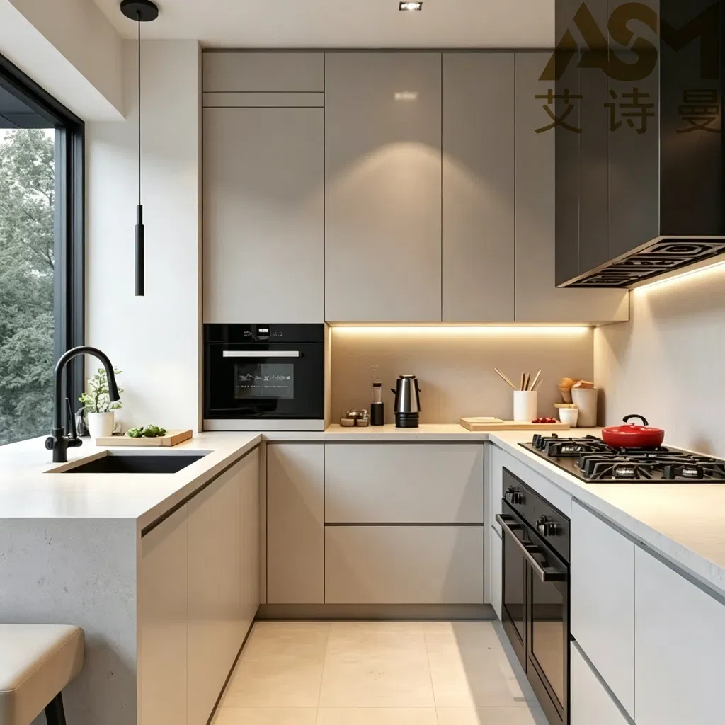 Asm Calidez Duradera Anti Humedad Pino Personalizado Fábrica Directa - Fusión de Madera y Acero Inoxidable Isla de Cocina al Por Mayor Gabinetes de Cocina Modernos Brillantes