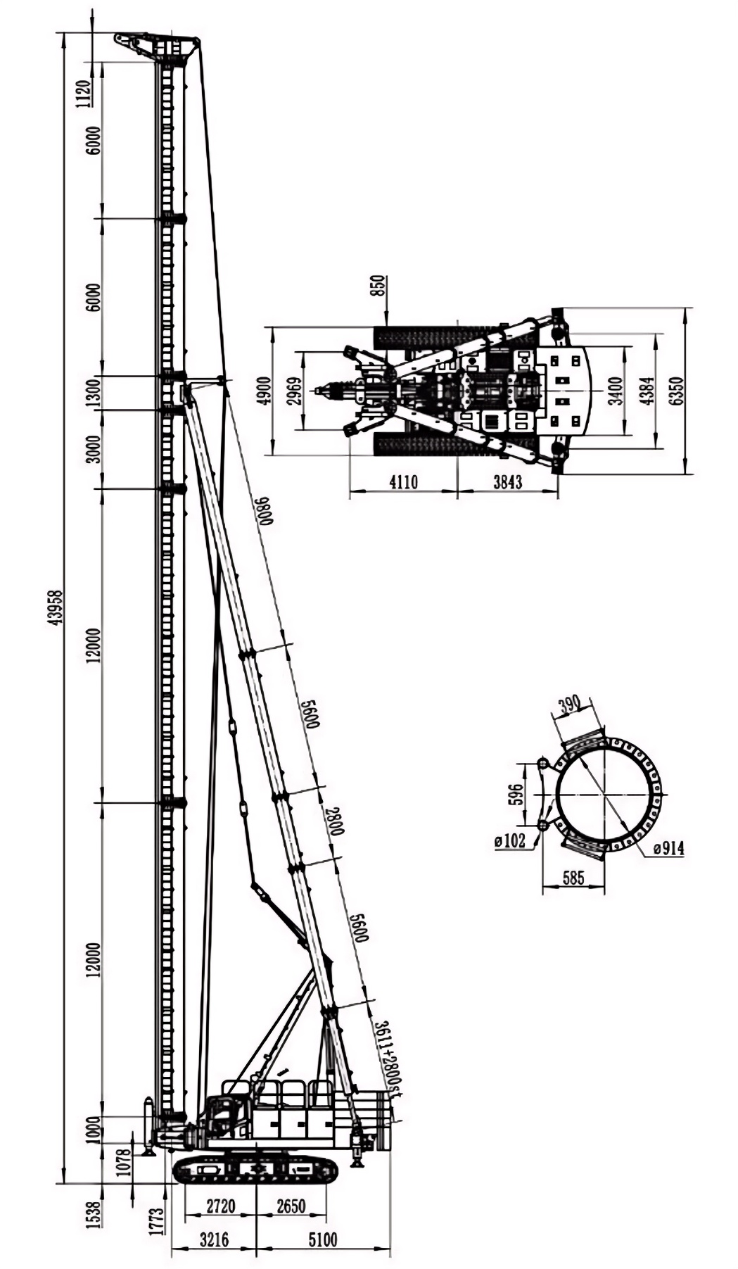 Tracked pile frame dimension diagram