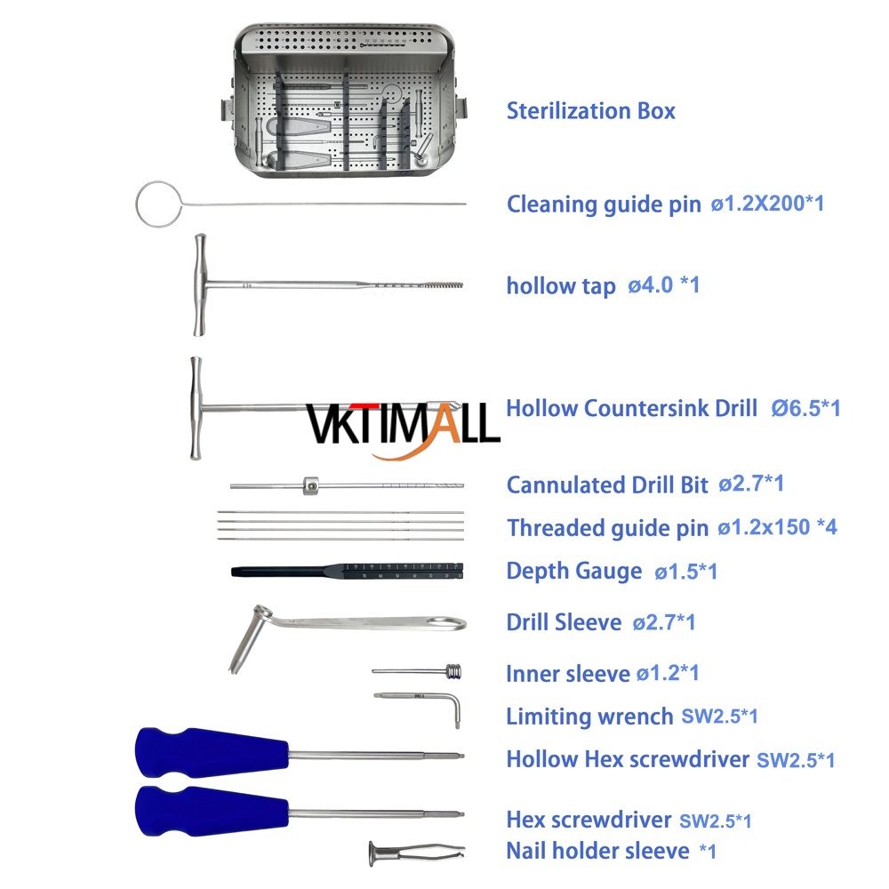 QSWTITAN 4.0mm Cannulated Screw Set for Fracture Surgery Instrument Pet Orthopedic Surgical Instrument Set