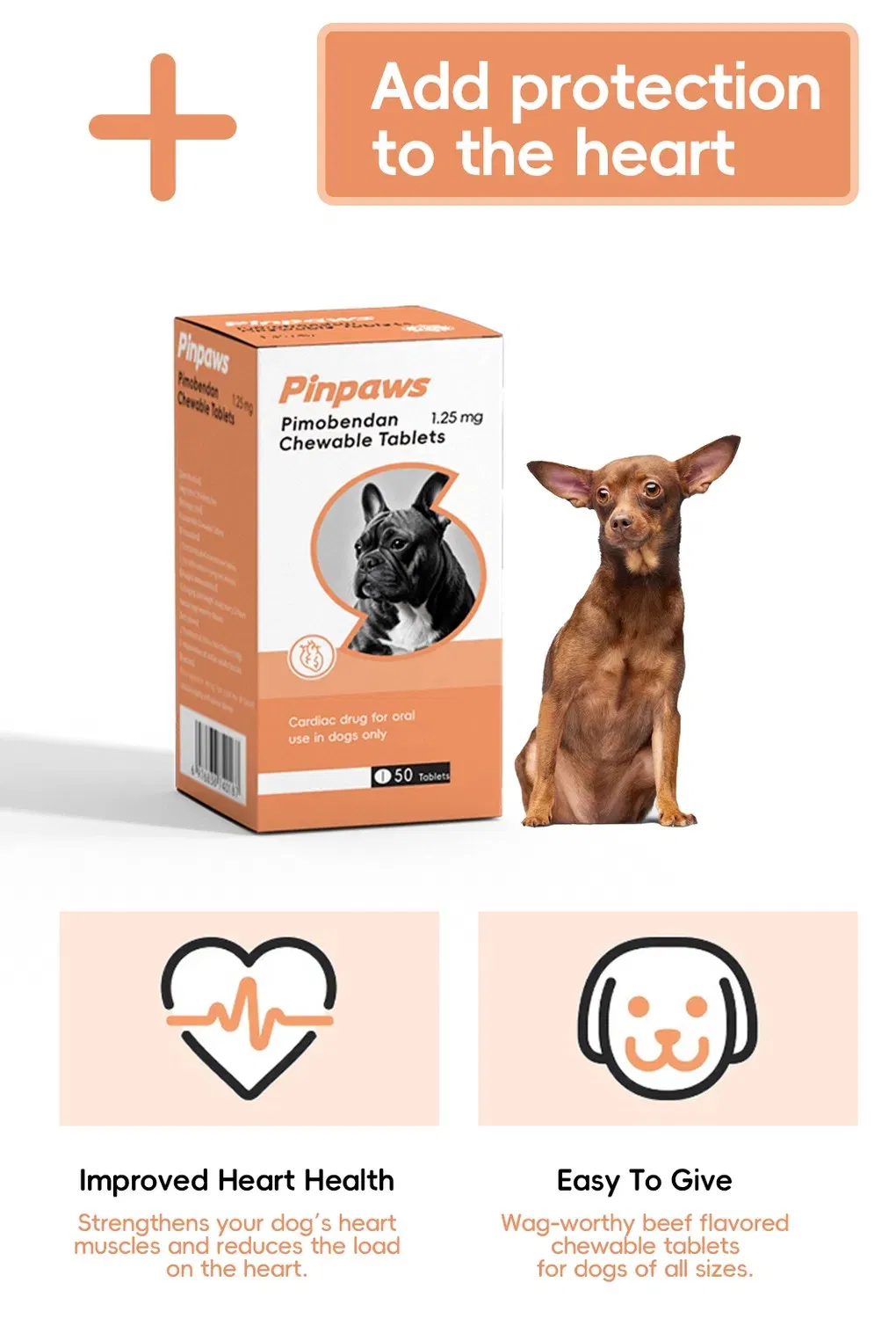 Beef Flavored Chewable Heart Tablets for Dogs Treatment of CHF Dcm Mmvd Palatable Medication