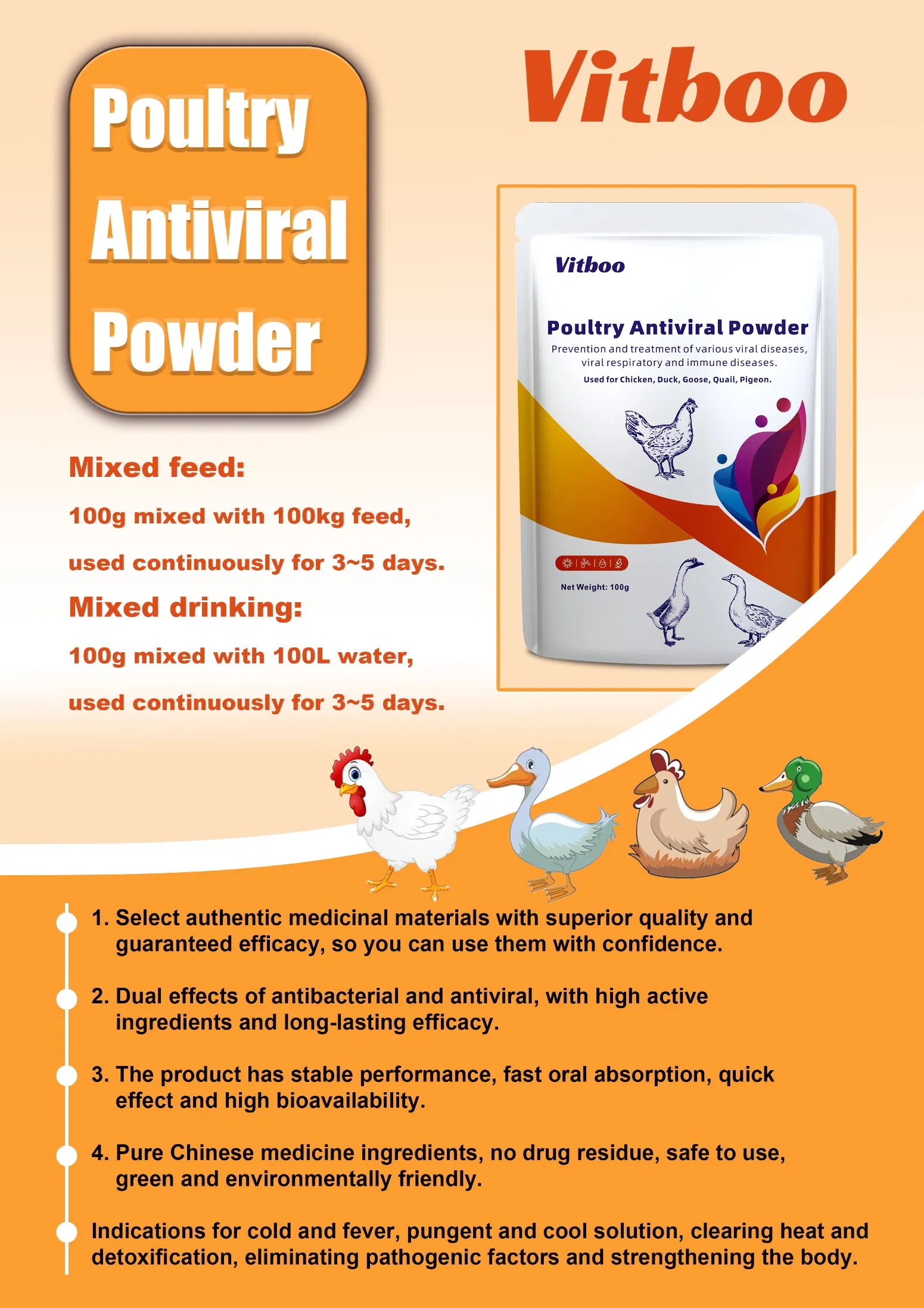 Extract Antiviral Powder Feed Additives Enhance Livestock Poultry Immunity
