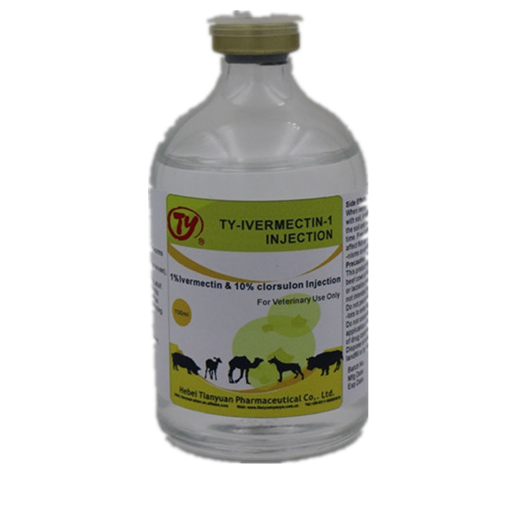 GMP Factory Antiparasitic Medicine Ivermectin 1% + Clorsulon 10% Injection Veterinary Medicine Drug for Cattle Camels Sheep Goats Horses Dogs Cats Poultry Use