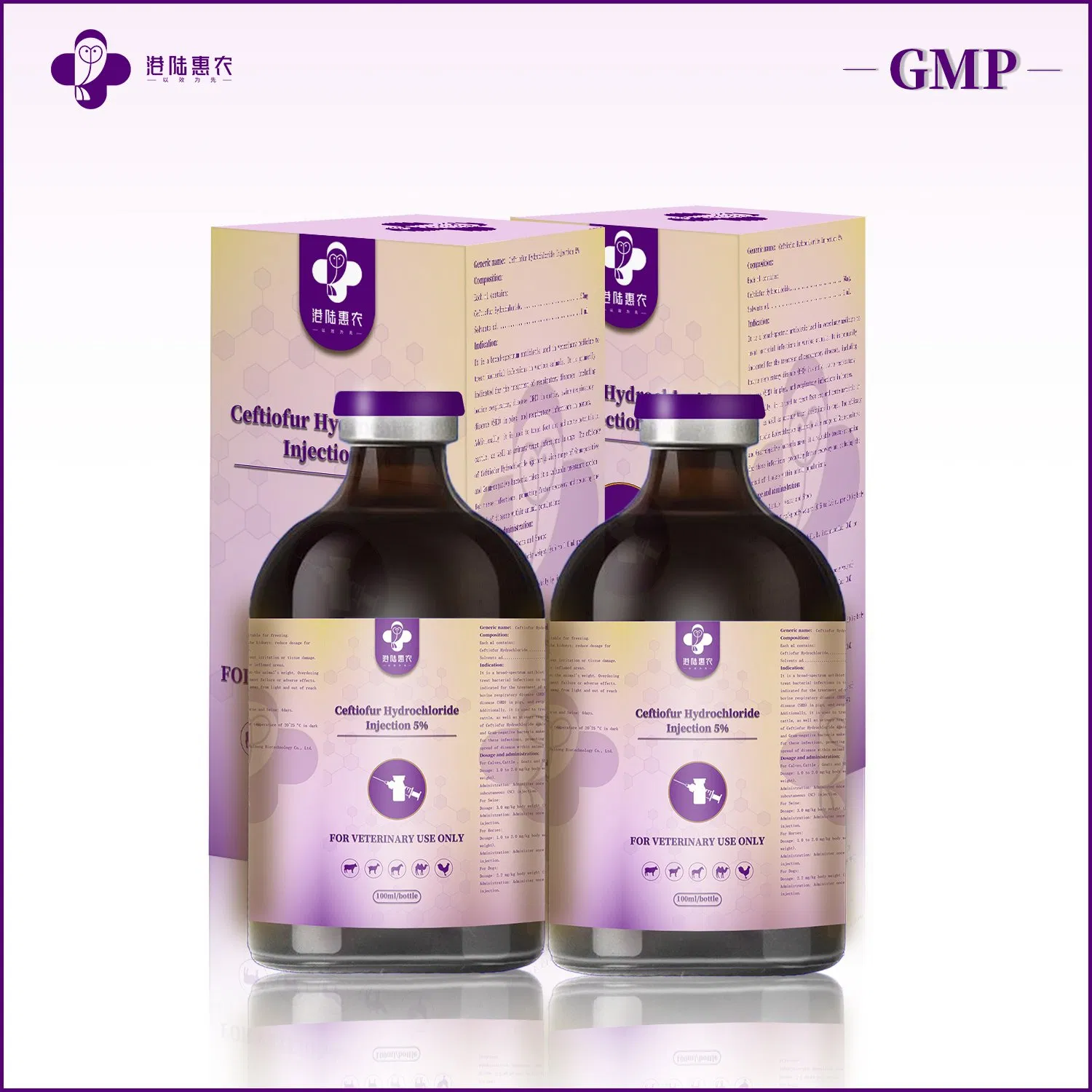 High Quality Veterinary Grade Pharmaceutical Raw Material Poultry Antibiotic Ceftiofur Hydrochloride Injection 5% 10% Synthetic Chemical Drugs with GMP Standard