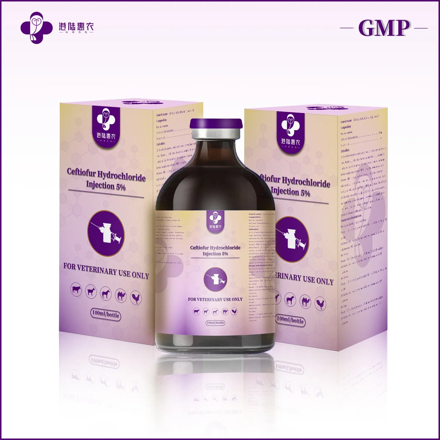 High Quality Veterinary Grade Pharmaceutical Raw Material Poultry Antibiotic Ceftiofur Hydrochloride Injection 5% 10% Synthetic Chemical Drugs with GMP Standard
