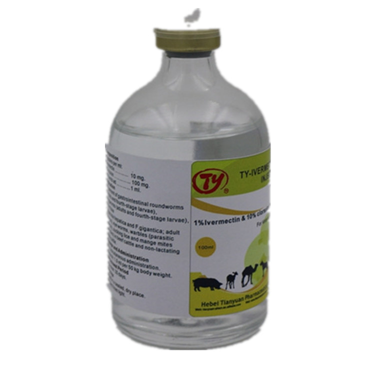 GMP Factory Antiparasitic Medicine Ivermectin 1% + Clorsulon 10% Injection Veterinary Medicine Drug for Cattle Camels Sheep Goats Horses Dogs Cats Poultry Use