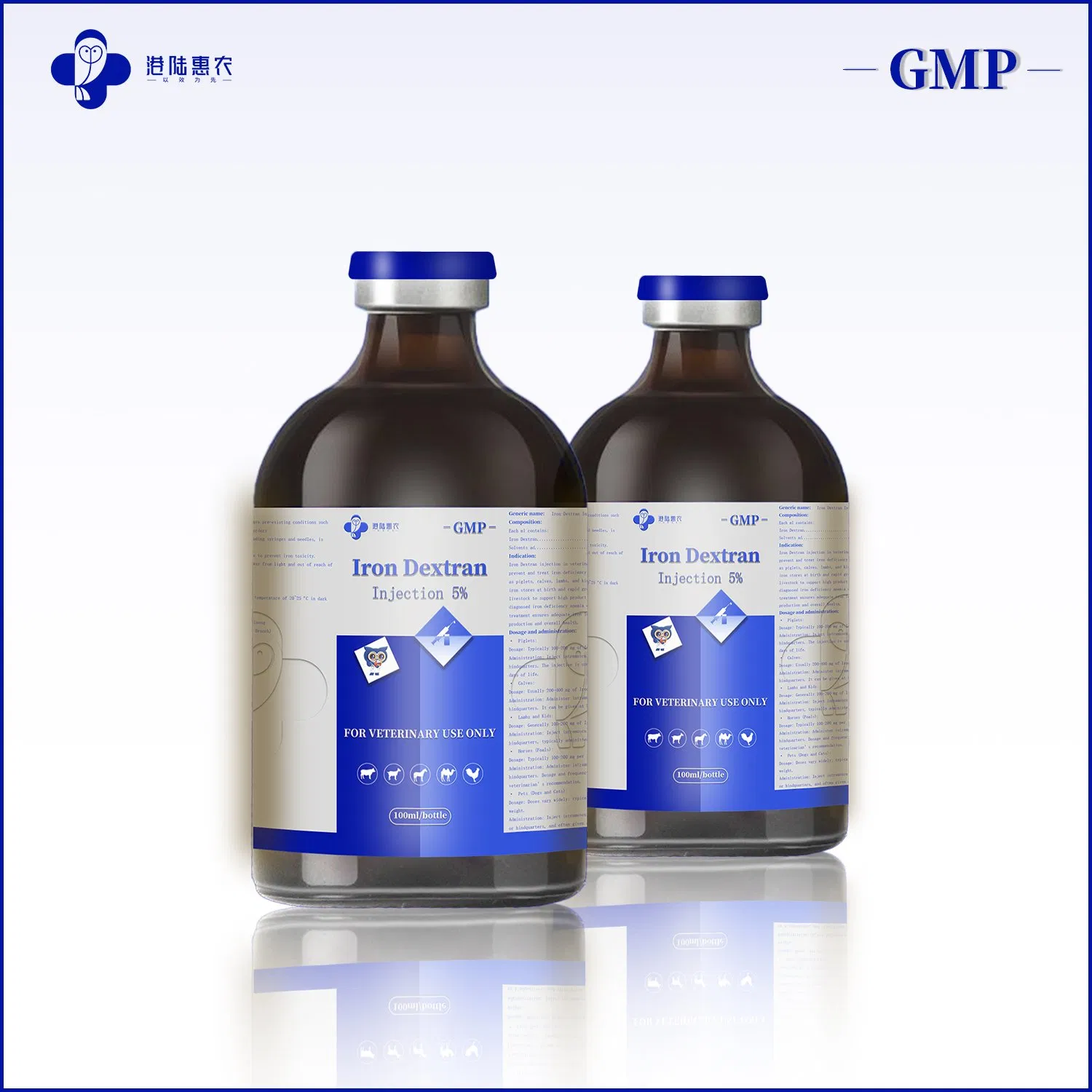 Factory Supply Veterinary Medicine Grade Iron Dextran Injection 5% 10% Synthetic Chemical Drugs for Cattle Sheep Goat Horse Swine Dog Cat