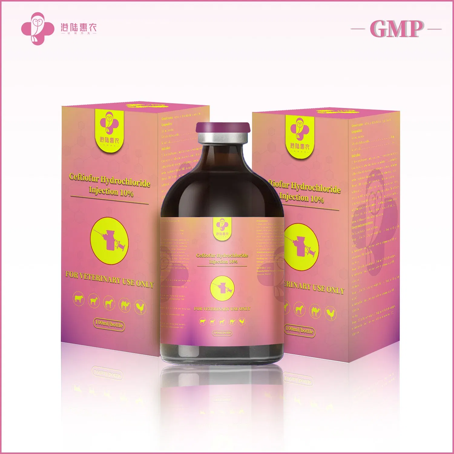 High Quality Veterinary Grade Pharmaceutical Raw Material Poultry Antibiotic Ceftiofur Hydrochloride Injection 5% 10% Synthetic Chemical Drugs with GMP Standard