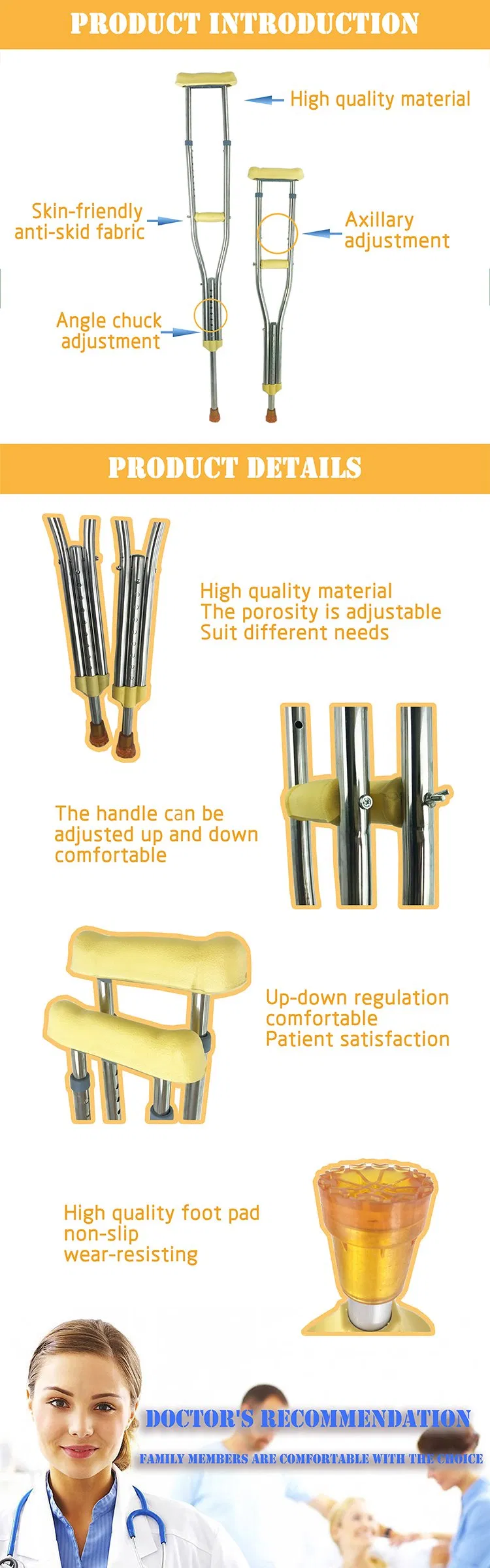 Adjustable Outdoor Aluminum Axillary Crutch