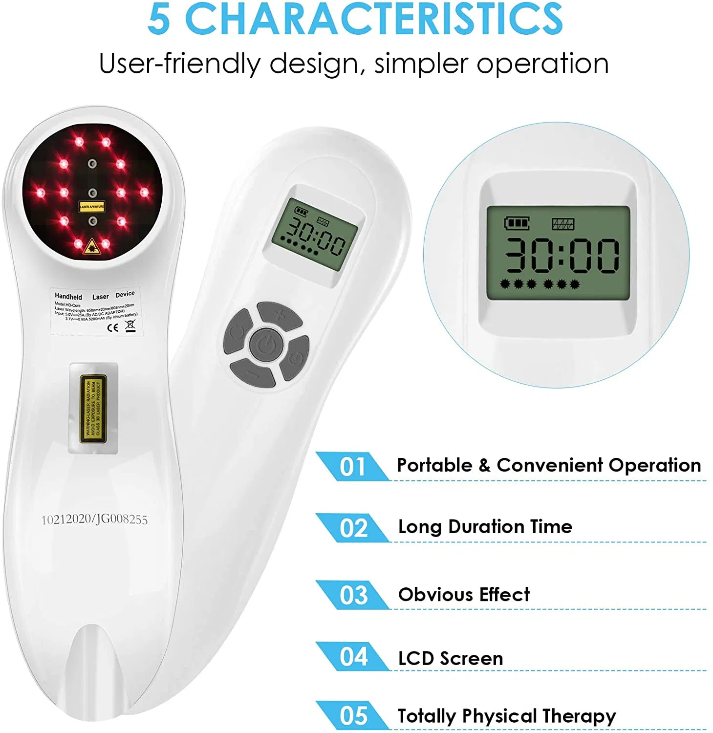 Portable Handheld Red Light Therapy Device with Pulsed Settings for Effective Acute and Chronic Pain Therapy