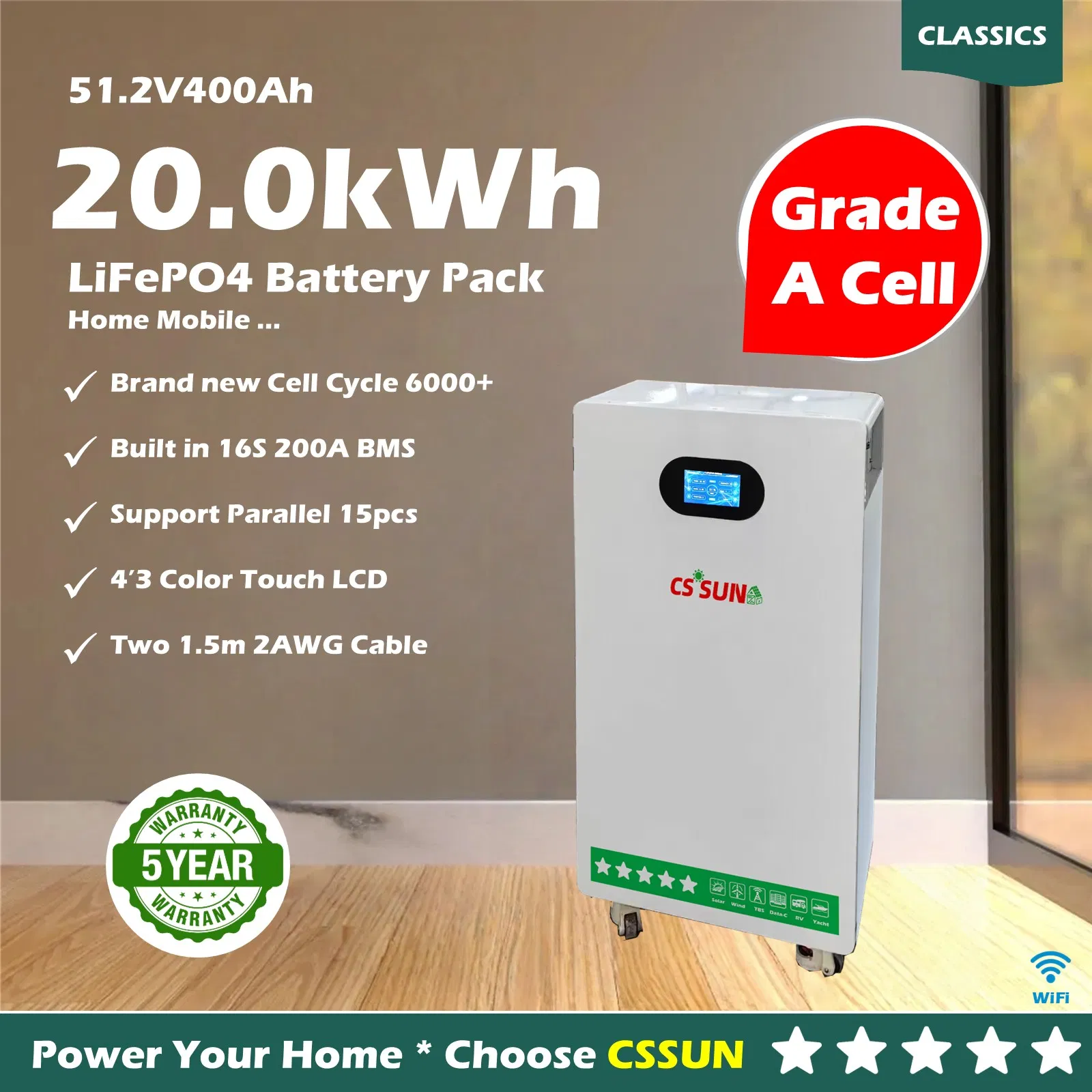 CSSUN LPUS48V400H &nbsp;LiFePO4 UP Stand Lithium batteries for Luc solar power system home battery industrial power energy China factory China manufacturer
