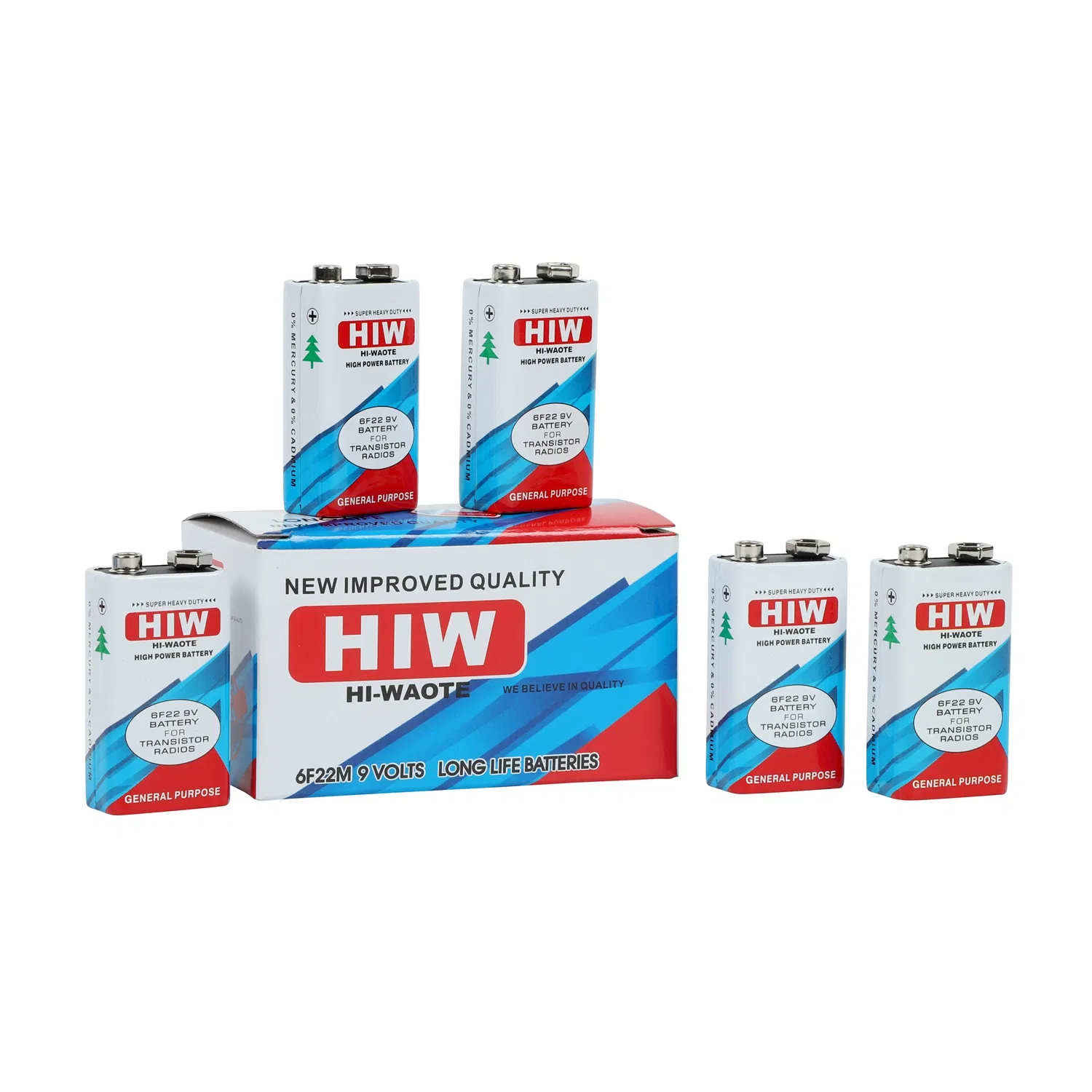 9V 6f22 Battery Zinc Carbon Battery Hiw Battery Non-Rechargeable and Mercury Cadmium Free Dry Battery/Wholesale 9V Battery/ Batteries