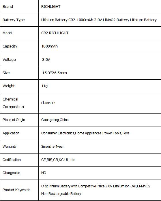 Wholesales Device Backup Battery Long Shelf Life Temperature Tolerance High-Performance Battery Cr2