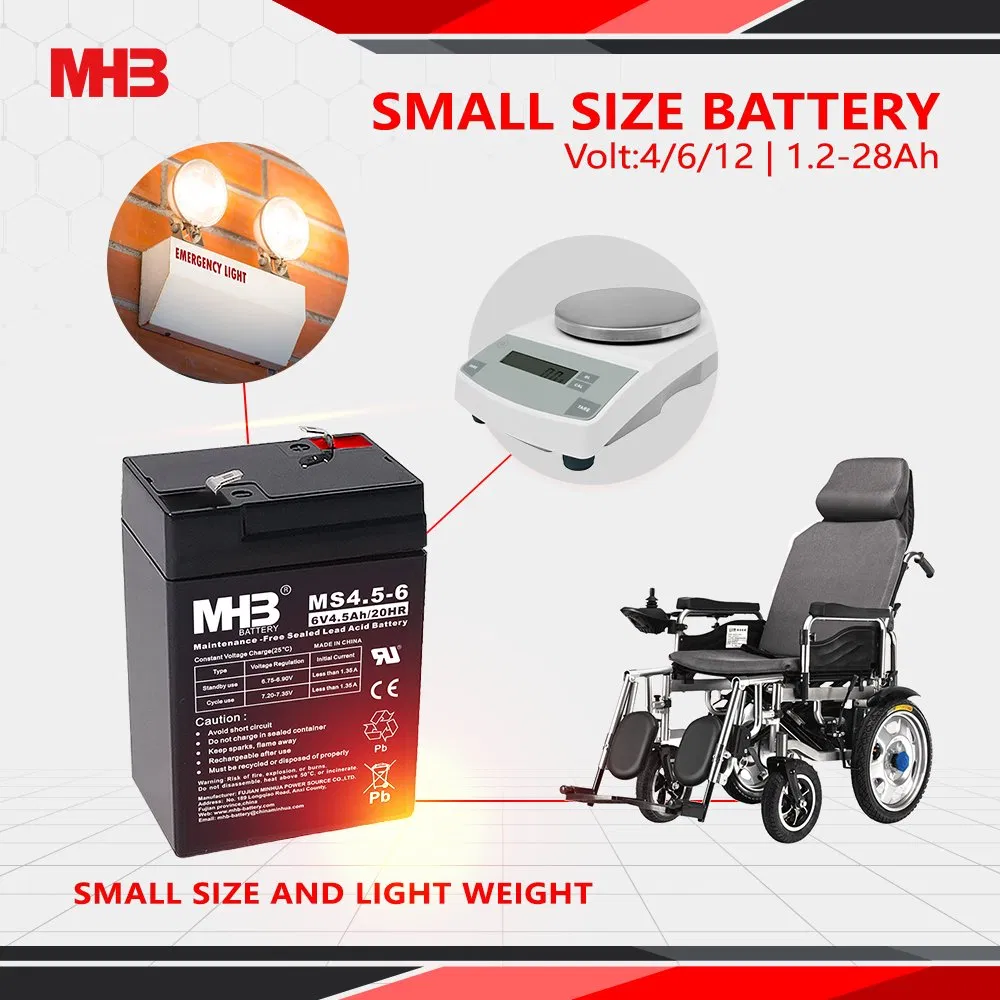 Mhb Ms4-6 Batterie 6V 4ah 20hr Rechargeable Seal Lead Acid Battery for Medical Equipment