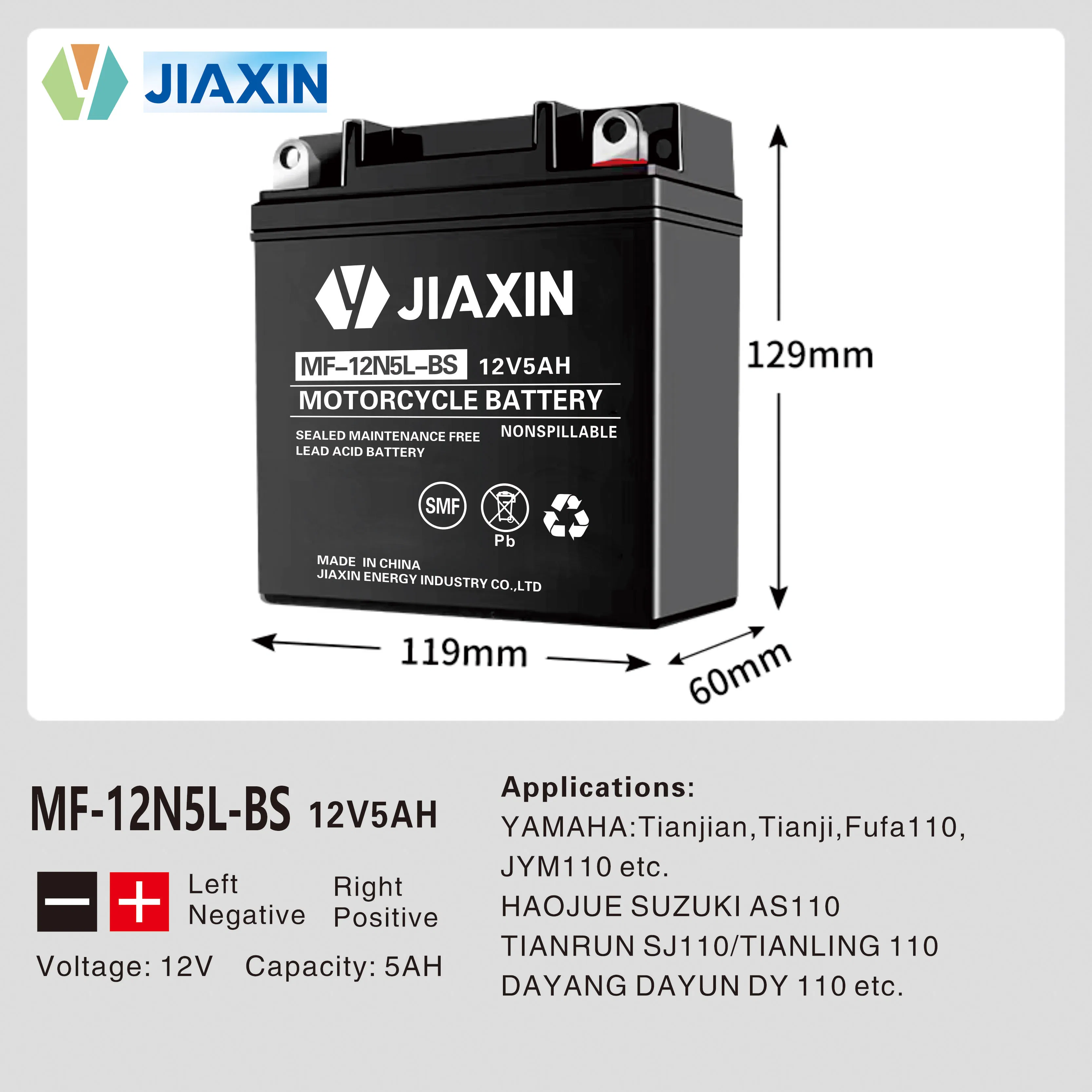 AGM Lead Acid 12V 5ah Sealed Maintenance Free VRLA Starting Motorcycle Battery for YAMAHA and Suzuki Compatibility