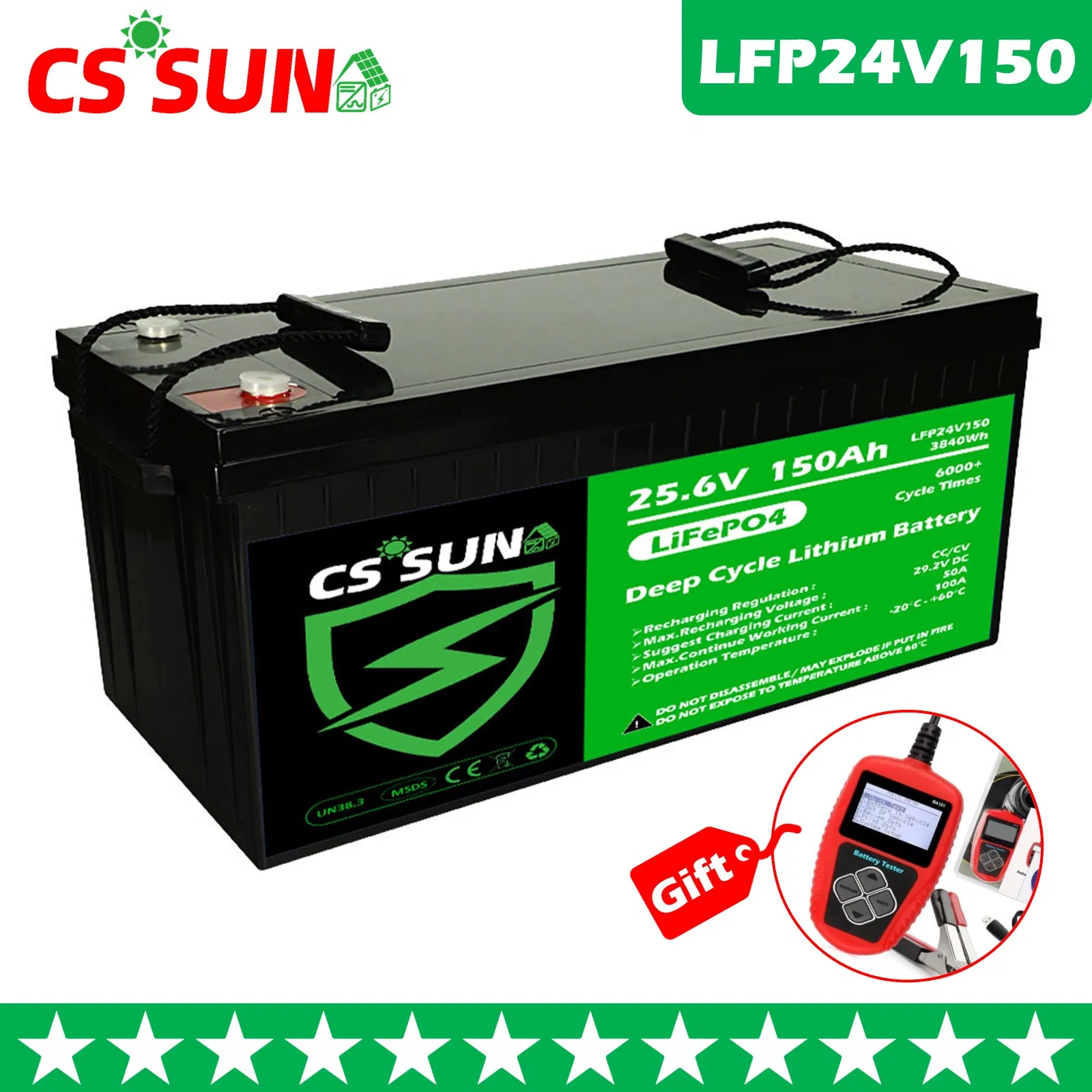 CSSUN 24V 150Ah High-temperature LiFePO4 Battery for solar, home solar system Replace VRLA new technology cal