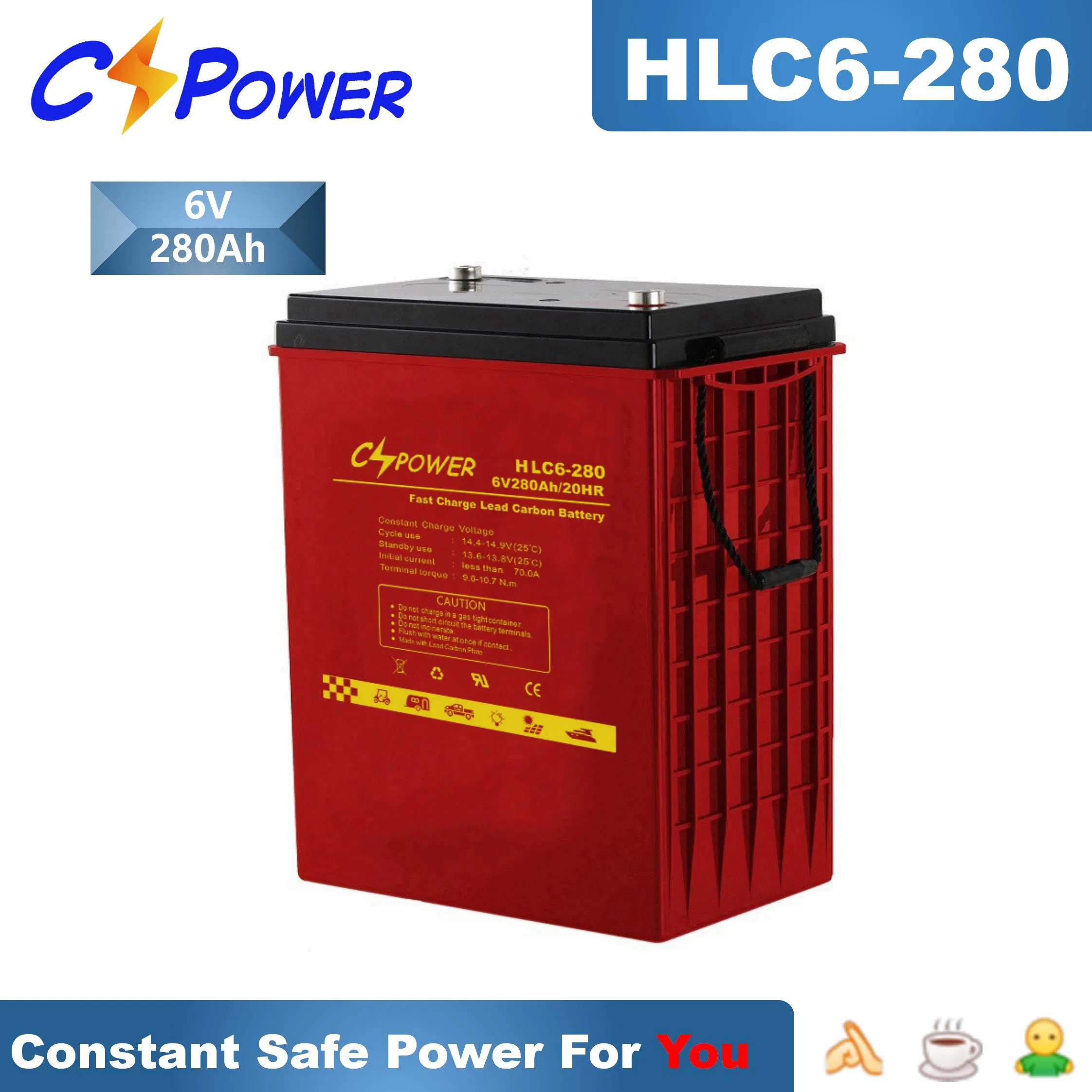 Cspower 6V 300ah Storage Solar Deep Cycle Lead Carbon Long Life Maintenace Free Rechargeable AGM Gel VRLA 6V 12V Battery